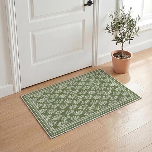 Artoid Mode Green Rustic Floral Spring Runner Rug, Summer Home Decor Low-Profile Non-Slip Washable Carpet Runner for Hallways Kitchen Laundry Bedroom Bathroom 2x6 Feet in Saudi Arabia