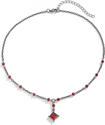 Gothic Layered Y Necklace Black Red Crystal Beads Choker Goth Vampire Blood Drop Necklace Vintage Gothic Tassel Necklaces Birthday Party Christmas Cosplay Halloween Jewelry for Women in Saudi Arabia