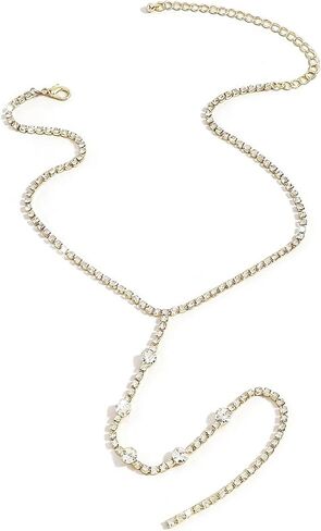 Rrdaily Sparkly 14K Gold Rhinestone Y-Necklace for Women,Striking Long Crystal Beads Tassel Choker Necklace,Dainty Formal Prom Wedding Jewelry Gifts in Saudi Arabia