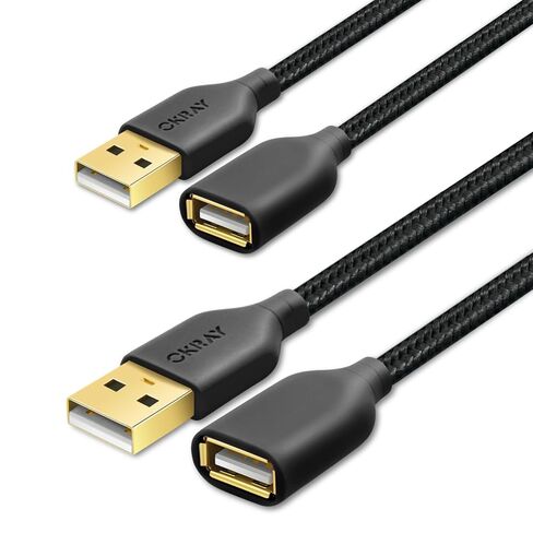 كابل تمديد USB، OKRAY 2-Pack 6FT مضفر USB 2.0 كابل تمديد نوع A ذكر إلى أنثى سلك تمديد نقل البيانات مع موصل مطلي بالذهب لمحرك فلاش USB / القرص الصلب / الطابعة / كاميرا ويب - أسود in Kuwait