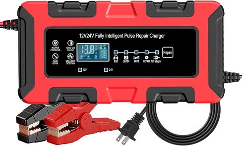 شاحن بطارية 12V 24V للسيارة ، 0-15A ، مشرف بطارية أوتوماتيكية ، شاحن ذكي ، إصلاح ، وضع الشتاء ، لشاحنة السيارات للسيارة ، رف العشب ، حمض القوارب ، AGM ، LifePo4 بطاريات in Saudi Arabia