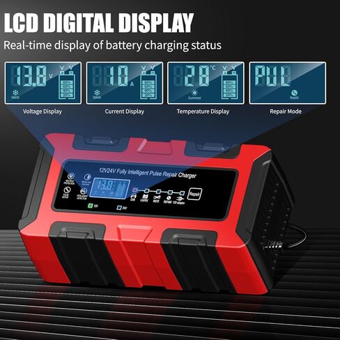 شاحن بطارية 12V 24V للسيارة ، 0-15A ، مشرف بطارية أوتوماتيكية ، شاحن ذكي ، إصلاح ، وضع الشتاء ، لشاحنة السيارات للسيارة ، رف العشب ، حمض القوارب ، AGM ، LifePo4 بطاريات in Saudi Arabia