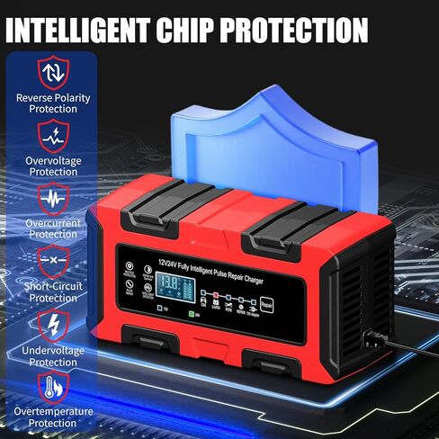 شاحن بطارية 12V 24V للسيارة ، 0-15A ، مشرف بطارية أوتوماتيكية ، شاحن ذكي ، إصلاح ، وضع الشتاء ، لشاحنة السيارات للسيارة ، رف العشب ، حمض القوارب ، AGM ، LifePo4 بطاريات in Saudi Arabia