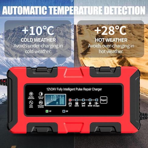شاحن بطارية 12V 24V للسيارة ، 0-15A ، مشرف بطارية أوتوماتيكية ، شاحن ذكي ، إصلاح ، وضع الشتاء ، لشاحنة السيارات للسيارة ، رف العشب ، حمض القوارب ، AGM ، LifePo4 بطاريات in Saudi Arabia