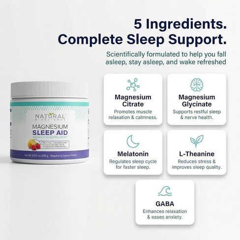 Magnesium Sleep Night Time Powder - Magnesium Citrate, Magnesium Glycinate with Melatonin, L-Theanine and GABA Sleep Aid, Natural Sleep Supplement, Vegan, Gluten-Free, Raspberry Lemon Flavor in Saudi Arabia