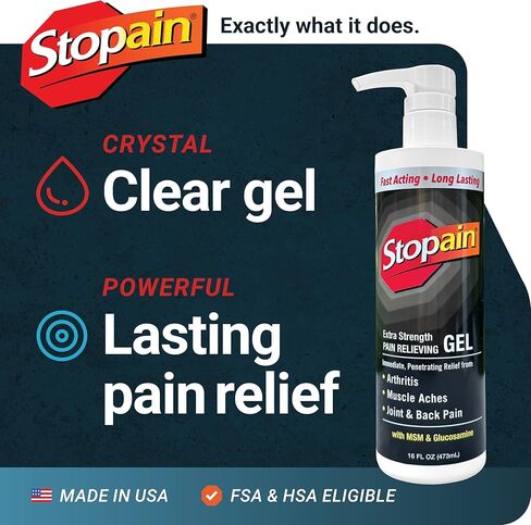 جل Stopain لتخفيف الآلام 16 أونصة، صنع في الولايات المتحدة الأمريكية، قوة قصوى سريعة المفعول مع المنثول، MSM، الجلوكوزامين لآلام المفاصل، آلام الظهر، التهاب المفاصل، الركبة، آلام الرقبة، منتج مسكن موضعي معتمد من HSA FSA in Kuwait