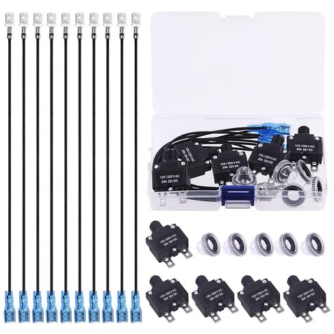 5 Sets Push Button Reset Thermal Circuit Breaker 125/250V AC 32V DC with Quick Connect Terminals Wire Leads and Waterproof Button Caps for Automotive Marine(30 Amp) in Saudi Arabia