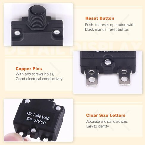 5 Sets Push Button Reset Thermal Circuit Breaker 125/250V AC 32V DC with Quick Connect Terminals Wire Leads and Waterproof Button Caps for Automotive Marine(30 Amp) in Saudi Arabia