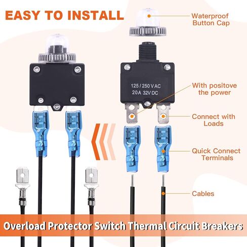 5 Sets Push Button Reset Thermal Circuit Breaker 125/250V AC 32V DC with Quick Connect Terminals Wire Leads and Waterproof Button Caps for Automotive Marine(30 Amp) in Saudi Arabia