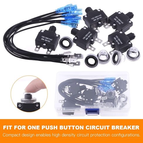 5 Sets Push Button Reset Thermal Circuit Breaker 125/250V AC 32V DC with Quick Connect Terminals Wire Leads and Waterproof Button Caps for Automotive Marine(30 Amp) in Saudi Arabia