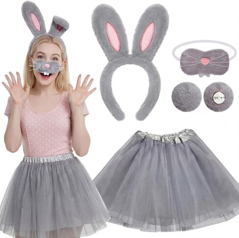 4 Pcs Easter Bunny Costume Set for Women Rabbit Ears Headband, Plush Tail, Nose & Tutu Skirt Easter Party Outfit in Saudi Arabia