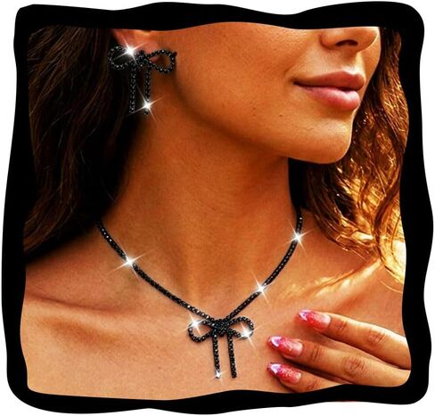GORAIS Rhinestone Bow Bridal Jewelry Set Silver Wedding Necklace Earrings Sets Bowknot Prom Costume Jewelry for Women and Brides in Saudi Arabia