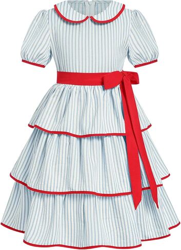 Kids Girl 1950s Retro Dresses 50s Striped Vintage Swing Style Dress Summer Puff Sleeve Layered Ruffle Birthday Cake Dress in Saudi Arabia