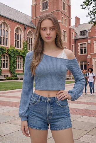 Women’s Off-Shoulder Sweater Pullover, Long Sleeve Crop Top for Ladies, Casual Knitted Sweater with One Shoulder Design in Saudi Arabia