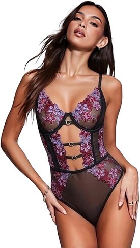 Sexy Lingerie for Women Hollow Out Floral Lace Bodysuit One Piece Lingerie Deep V Teddy Babydoll Underwear in Saudi Arabia