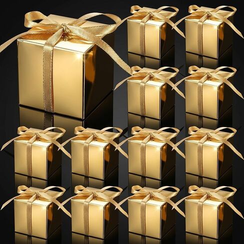 Glenmal 200 Pcs Small Gift Boxes 3 x 3 x 3 Inches Bulk Wedding Favor Boxes Candy Boxes with Ribbons Kraft Baby Shower Decorations Boxes for Wedding Baby Shower Bridal Shower Birthday Party (Gold) in Kuwait