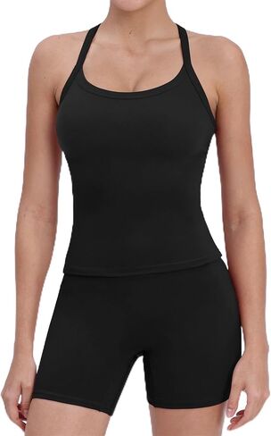 Two Piece Workout Sets for Women Padded Tank Top Matching High Waist Booty Shorts Gym Pilates Yoga Active Sets in Saudi Arabia
