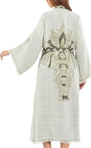 Women’s Turkish Cotton Kimono Robe - Lightweight Jacquard Boho Bathrobe & Spa Duster in Saudi Arabia