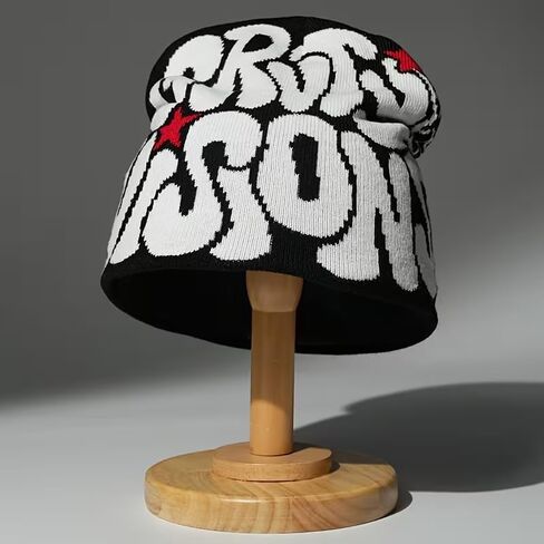 Unisex Alphabet Embroidered Knit Beanie Hat, Casual Acrylic Stretch Skull Cap with High Stretch Fabric, Fashion Trendy Beanie in Saudi Arabia
