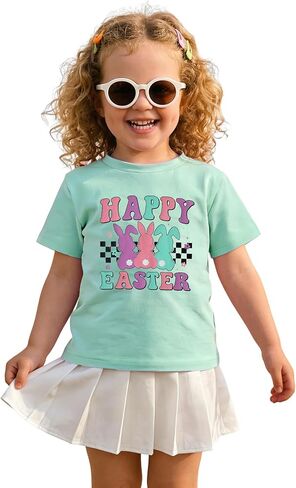 MODNTOGA Toddler Girls Happy Easter Shirt Kid Girl Bunny Graphic T-Shirt Easter Outfit Cute Rabbit Print Short Sleeve Tee Top in Saudi Arabia
