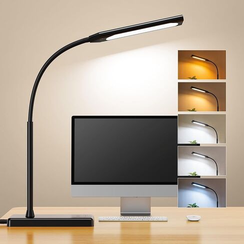 مصباح مكتب LED يعمل باللمس مع منفذ شحن USB، 5 أوضاع ألوان، 6 مستويات سطوع خافتة، مصباح مكتب للعناية بالعين مع وظيفة الذاكرة، مؤقت 1 ساعة، مصباح طاولة للرقبة قابل للتعديل in Kuwait