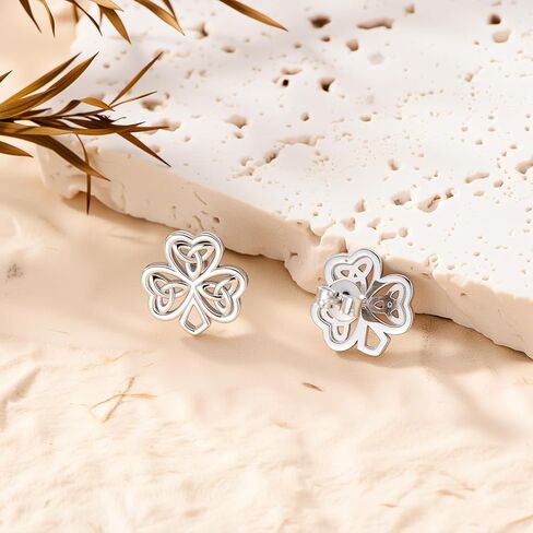 Clover Earrings for Women 925 Sterling Silver St Patricks Day Shamrock Studs Earrings Celtic Knot Irish Clover Jewelry Gifts for Women in Saudi Arabia