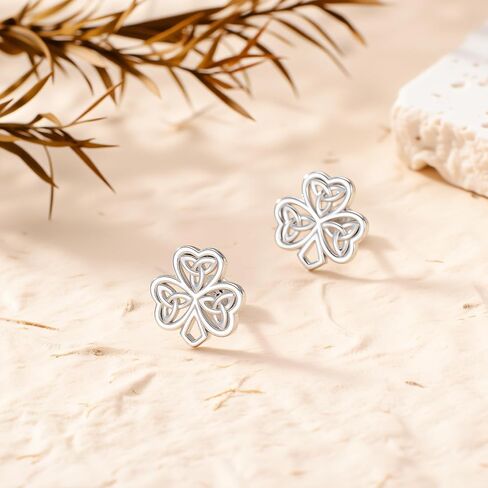 Clover Earrings for Women 925 Sterling Silver St Patricks Day Shamrock Studs Earrings Celtic Knot Irish Clover Jewelry Gifts for Women in Saudi Arabia