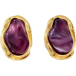 Irregular Pink Stud Earrings for Women, Gold Statement Earrings, Vintage-Inspired Chunky Earrings, Fashion Jewelry Accessories in Kuwait