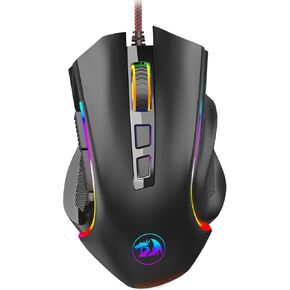 ماوس ألعاب Redragon M602، ماوس ألعاب مريح RGB سلكي مع 7200 نقطة في البوصة قابلة للتعديل، 9 أزرار قابلة للبرمجة، برنامج احترافي لمكتب الألعاب [أسود] in Kuwait