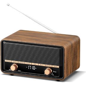راديو AM FM خشبي عتيق مع بلوتوث، راديو ساعة رقمية مع 80 محطة مسبقة، انقر للغفوة، مؤقت النوم، شاشة LCD شفافة للمكتب المنزلي (جوز عميق) in Kuwait