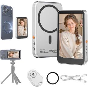 شاشة مراقبة سيلفي Vlog مغناطيسية لهاتف iPhone 17 وAndroid، تسجيل فيديو لاسلكي بدقة 4K مع تكبير/تصغير عن بعد والتقاط الصور، شاشة الكاميرا الخلفية لأساسيات إنشاء المحتوى لتسجيل الفيديو على YouTube TikTok in Kuwait
