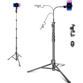 CAMBOFOTO 82" Phone Tripod Stand with Gooseneck, Remote and Phone Holder, Selfie Stick & Overhead Tripod for Recording/Cooking/Fitness/Vlog, Compatible with iPhone Android Samsung, Camera in Saudi Arabia