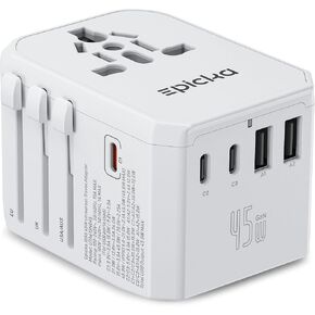 EPICKA 45W Universal Travel Adapter PD&QC, 1AC/4USB-C/1USB-A | Travel Plug Adapter for EU/US/UK/AUS, Fast Charging for Multi-Device, Not A Voltage Converter, TA-105S in Kuwait