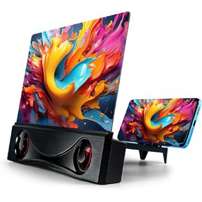 12" Phone Screen Magnifier with Speaker Mini 3D HD Foldable Amplifier for Movies & Gaming-Portable Home Theater Clear Audio,Supports All Smartphones for Family,Seniors,Travel in Saudi Arabia