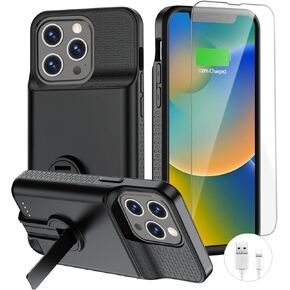 حافظة بطارية لهاتف iPhone 13 Pro Max & 14 Pro Max & 14 Plus مع حامل، غطاء شاحن ممتد وقوي 8000 مللي أمبير في الساعة محمول وقابل لإعادة الشحن لهاتف iPhone 13 pro max، 14 pro max in Kuwait