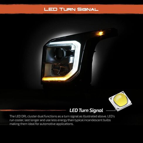 AKKON - Fit 2015-2020 GMC Yukon & Yukon XL OE مصابيح أمامية لجهاز العرض على شكل أنبوب إضاءة LED - جانب الركاب الأيمن in Saudi Arabia