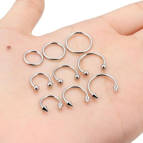 Cisyozi 16G حلقات الحاجز الأنف حلقات الأطواق الجراحية الصلب حدوة الحصان الحاجز الشفاه الحاجب الزنمة الغضروف الحلزون روك Daith أقراط هوب ثقب المجوهرات للنساء الرجال الشظية الذهب الأسود 8 مم 10 مم 12 مم in Saudi Arabia