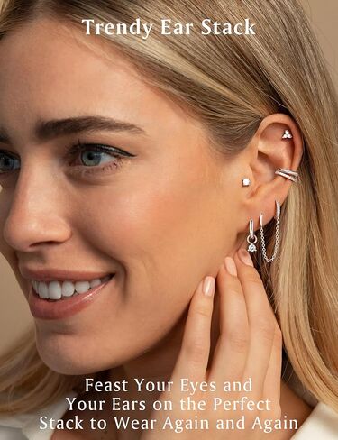 M MOOHAM 7 Pairs Gold Hoop Stud Earrings Set for Women,14K Gold Plated Double Piercing Dangle Chain Huggie Hoop Earrings Hypoallergenic Flat Back Stud Earring Ear Cuff Cartilage Earring for Gifts in Saudi Arabia