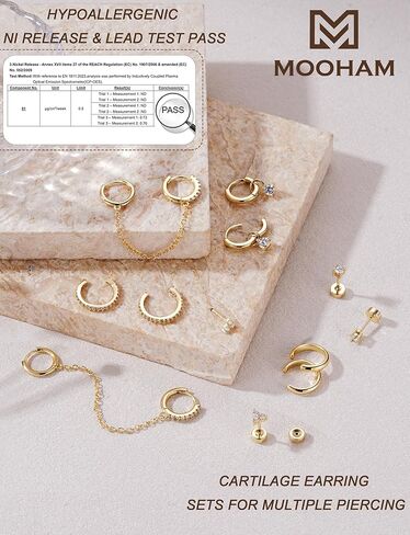 M MOOHAM 7 Pairs Gold Hoop Stud Earrings Set for Women,14K Gold Plated Double Piercing Dangle Chain Huggie Hoop Earrings Hypoallergenic Flat Back Stud Earring Ear Cuff Cartilage Earring for Gifts in Saudi Arabia