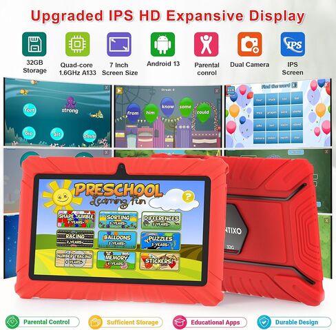 Contixo V8-4 7" Kids Tablet, 2GB RAM, 16GB Storage, Android 11 GO, Ultimate Learning Tablet for Children with Teacher’s Approved Apps, Kid Proof Protection Case,Pink in Saudi Arabia