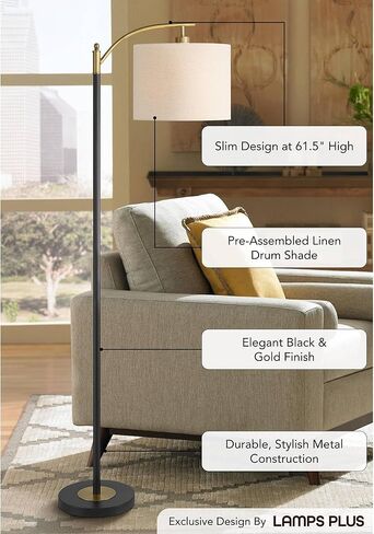 مصباح أرضي 360 درجة من Rayna Modern Downbridge يقف بطول 61 1/2 بوصة طويل القامة من المعدن الذهبي الدافئ باللون الأبيض الفاتح من قماش الكتان لغرفة المعيشة والقراءة وغرفة النوم بجانب السرير والمكتب العائلي والمنزل in Kuwait