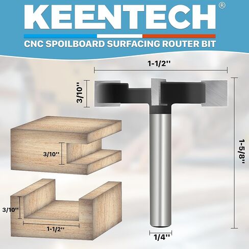 KEENTECH CNC Spoilboard Surfacing Router Bits, 1/4" Shank 1-1/2" Dia 3/10" Cutting Depth, YG6X, Wood in Saudi Arabia