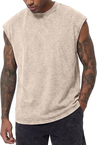 JMIERR Men's 100% Cotton Washed Sleeveless T-Shirt Crew Neck Muscle Tank Top for Summer Casual Gym Workout in Saudi Arabia