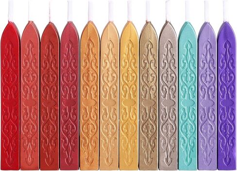 Yoption 12 Pcs Sealing Wax Sticks with Wicks, Antique Metallic Mixed Colors Totem Fire Manuscript Sealing Wax for Wax Seal Stamp (12 Colors B) in Kuwait