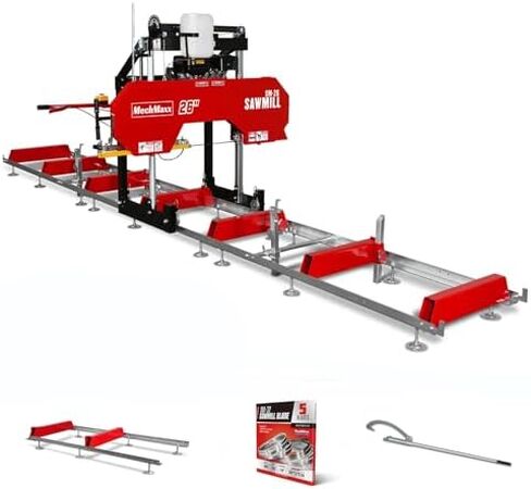 26" inch Portable Sawmill (5x Blades Included), 420cc 15HP E-Start Gasoline Engine, 22" Board Width, 20' Track Length (6.6' Track Extension Included), Model SM-26 in Saudi Arabia