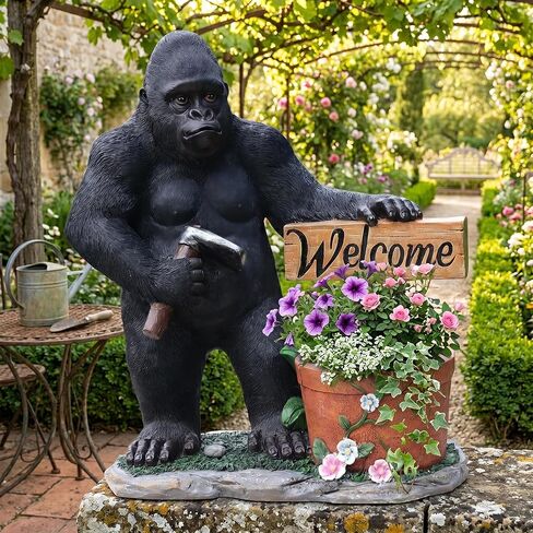 26" Solar Pink Flamingo Garden Statue with Welcome Planter Pot - Resin Figurine with LED Lights & 8" Flower Pot - Whimsical Outdoor Decor for Patio, Yard, Lawn, Porch - Unique Housewarming Gift in Saudi Arabia