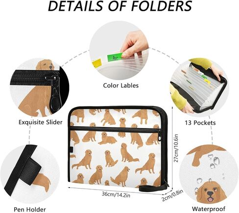 Gredecor 13 Pockets File Folder Organizer A4/Letter Water Resistant Paw Print Dog Cat Teal Document Bag with Zipper Filing Folder Expanding File Pouch Storage for School Office in Kuwait