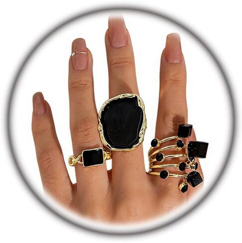 3Pcs 14K Gold Statement Rings for Women Chunky Black Oil Drip Knuckle Rings Set Vintage Aesthetic Enamel Midi Ring Pack Trendy Everyday Jewelry Gifts in Saudi Arabia