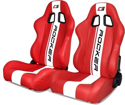 IKON MOTORSPORTS, PU + Carbon Leather + Suede Universal Racing Seats, with Dual Sliders, Reclinable Black with Red Plaid Sport Bucket Seat, 1 Pair Driver Passenger Side (No Bracket) in Kuwait