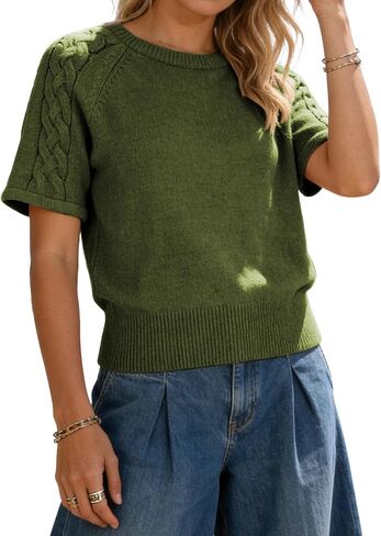 Yeokou Womens Short Sleeve Sweater Oversized Round Neck Cable Knit Pullover Spring Summer Casual Top Blouse in Saudi Arabia